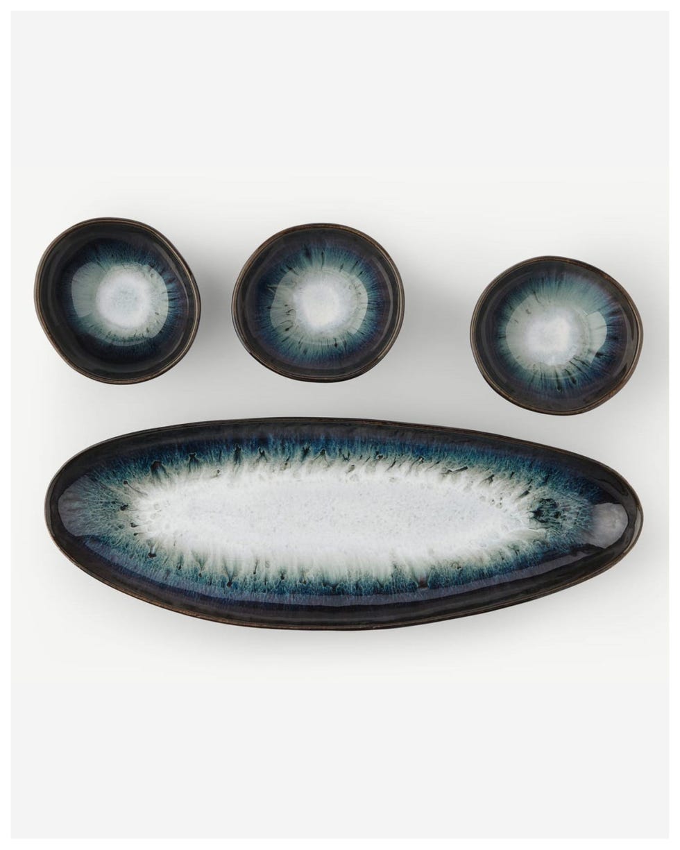 Reactive Glaze Serving Platter & Set of 3 Dip Dishes, MADE, £35