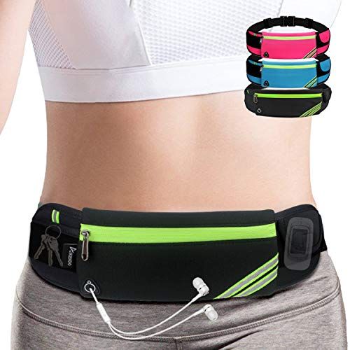 Running Waist Pack Sports Waist Bag Water Resistant Bumbag Waterproof Pocket Belt Waist Pack with Adjustable Elastic Strap and 2 Expandable Pockets for Exercise Workout Walking Jogging Hiking Travel 