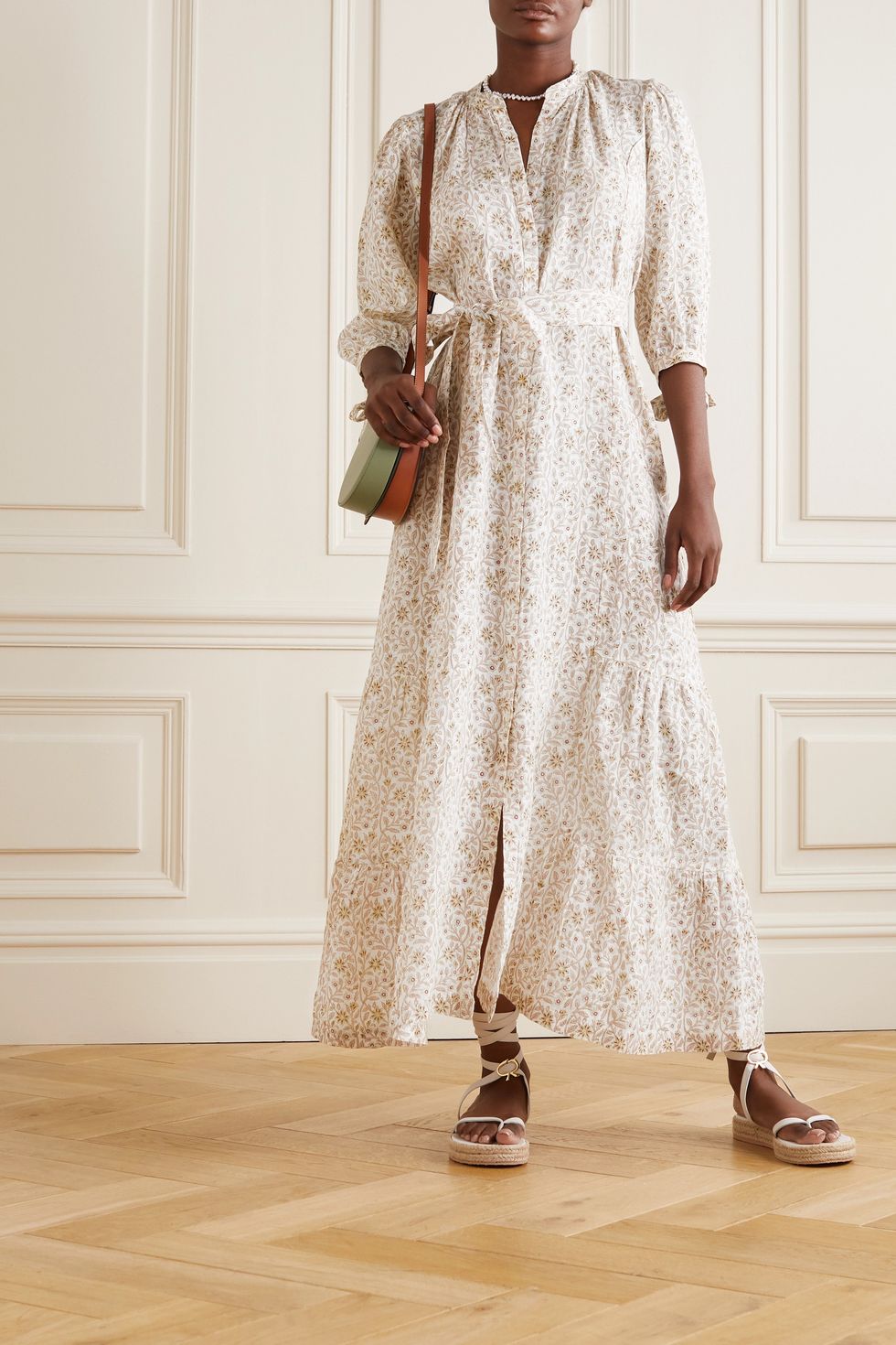 Hannah Artwear + Net Sustain Camellia belted floral-print linen maxi dress