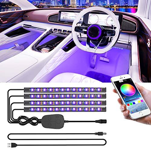 YC-LIGHTING The New 2019 Car LED Strip Light Wireless Remote Control 4pcs 48 LED DC 12V Multicolor Music Car Interior Light LED Under Dash Lighting Kit with Sound Active Function Car Charger 