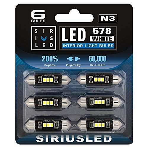 SIRIUSLED N3 578 LED bulbs Pure white Super Bright LED Festoon 300 Lumens 3030 Chipset for Car Truck Interiors Dome Map Door Courtesy Lights 1.72” 41MM 211-2 212-2 569 size pack of 6