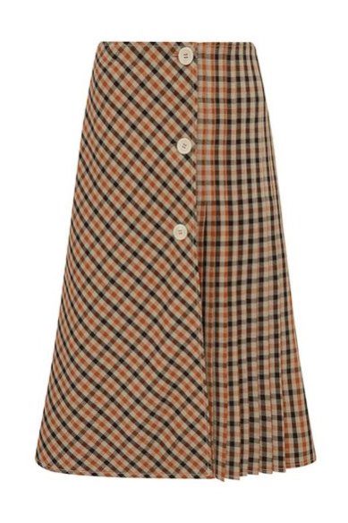 Kalimba Pleated Checked Wool-Blend Midi Skirt