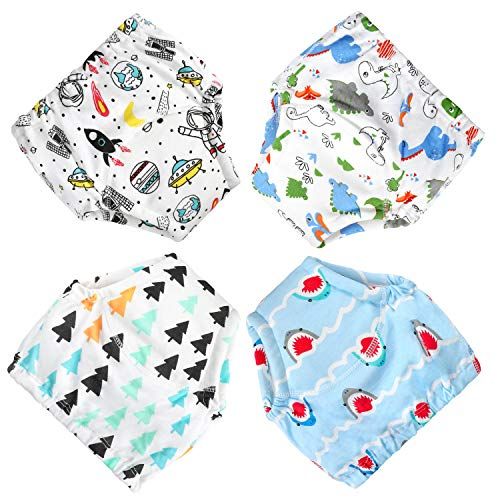 4 Pack Toddler Potty Training Pants Six Layered Cotton Training Underwear for Toddlers Girls Boys 6M-3T B, 6-18 Months-S 
