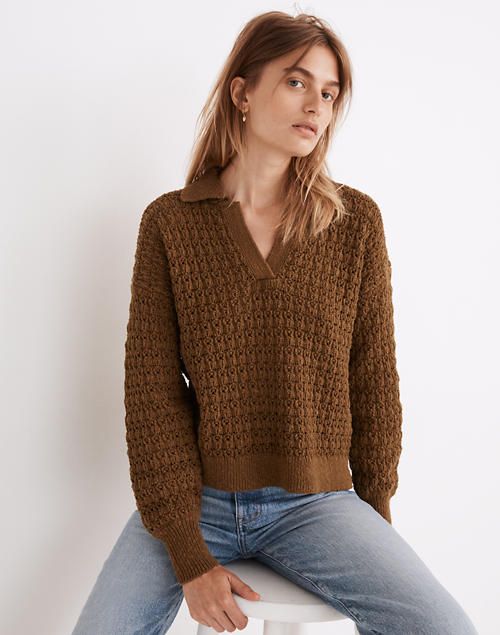 Sunbury Open-Stitch Polo Sweater