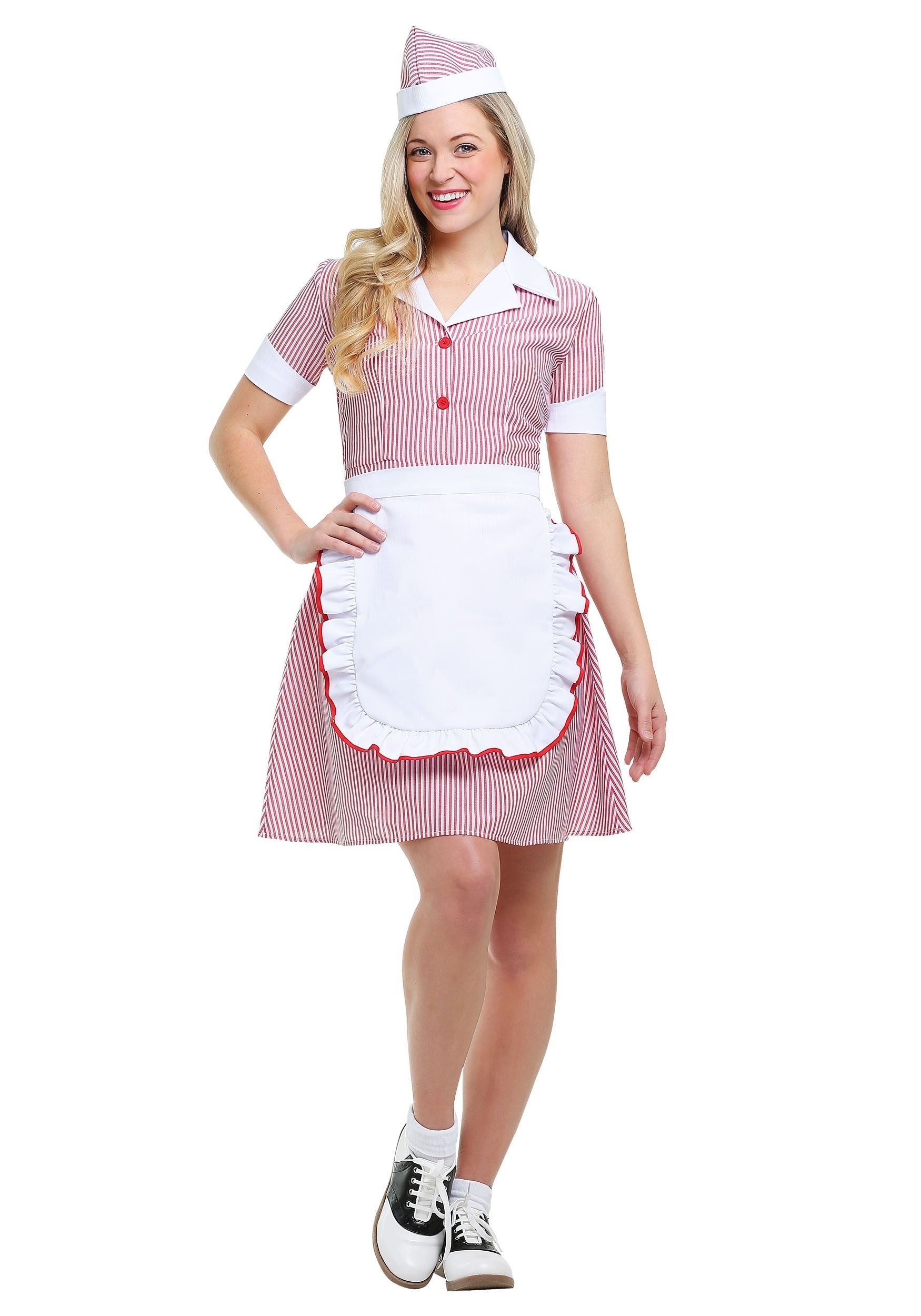 Soda Pop Girl Diner Retro Waitress Sock Hop Fancy Dress Halloween Adult Costume 