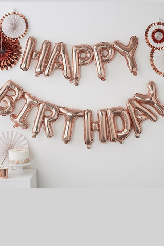 'Happy Birthday' Balloon Bunting Rose Gold, Party Pieces, £8.99