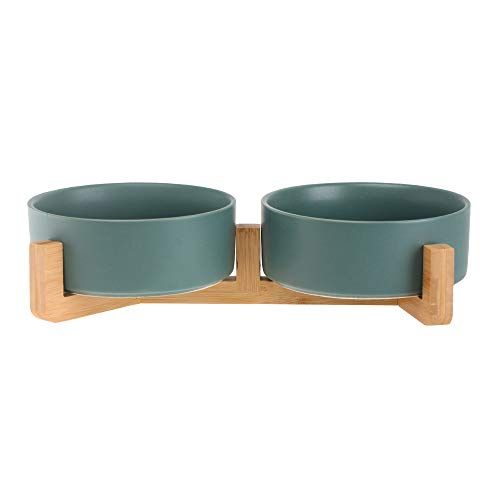 Ceramic Pet Bowls with Wood Stand