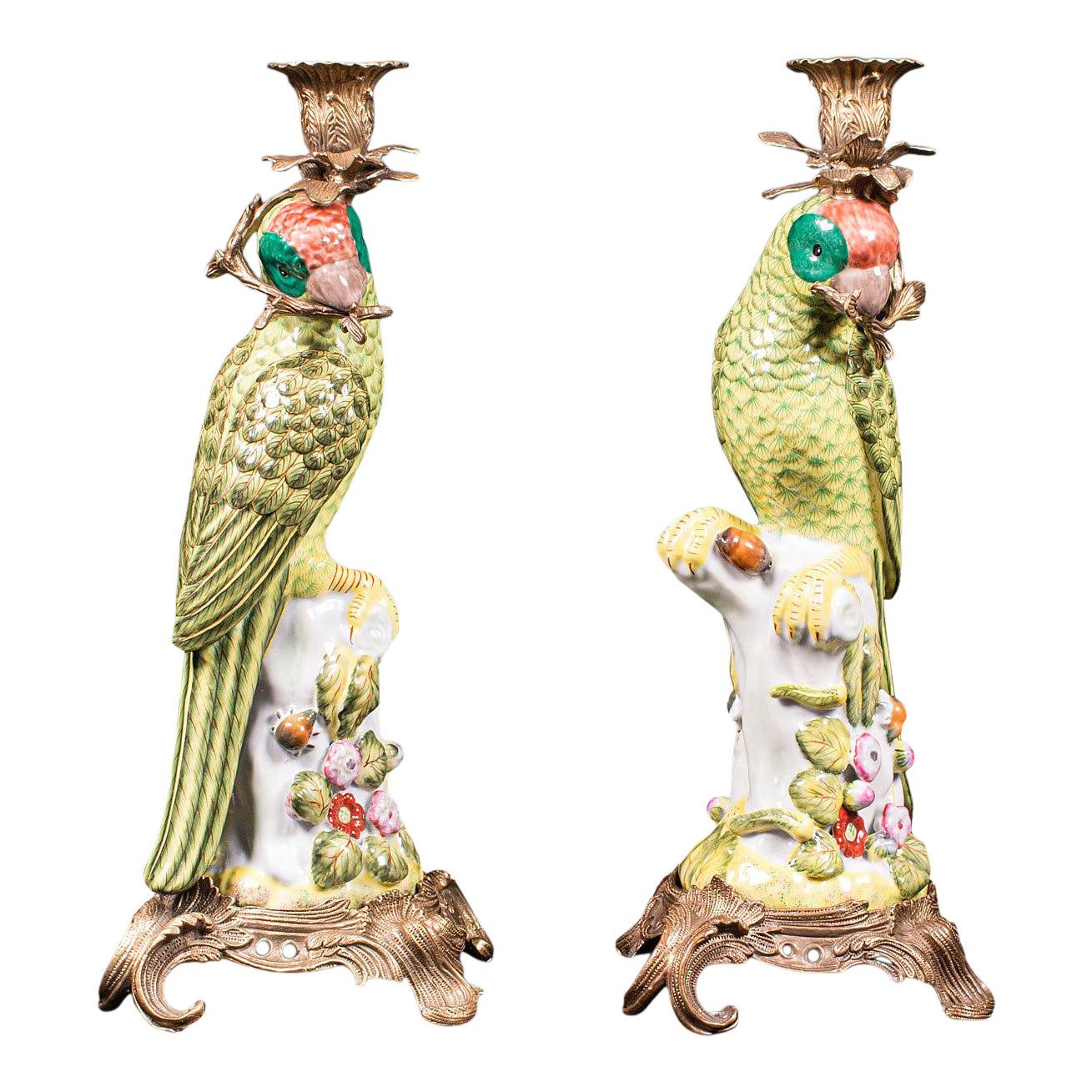 1980s Ceramic Oriental Decorative Candlesticks - a Pair