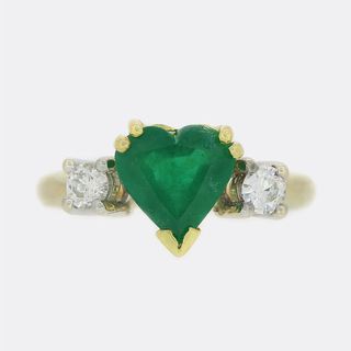 1.30 Carat Heart Shaped Emerald and Diamond Ring