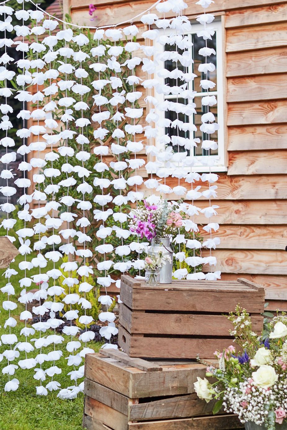 White Floral Photobooth Backdrop, Argos, £15
