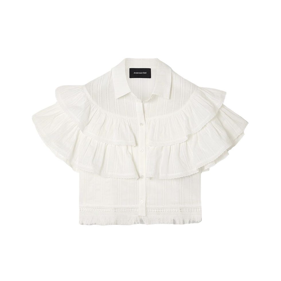 Sasha cropped ruffled crochet-trimmed cotton shirt