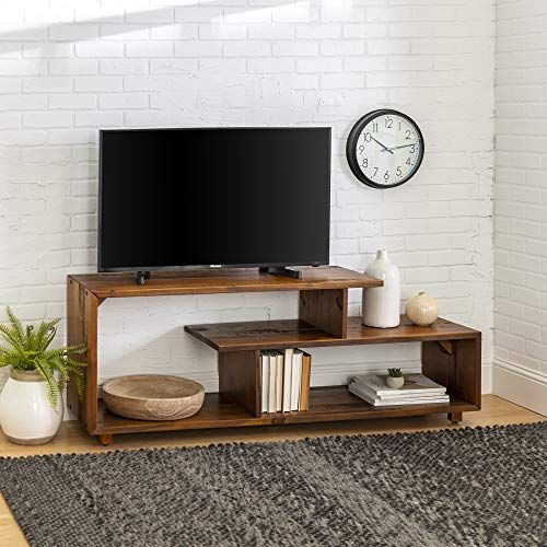 Walker Edison Meier Asymmetrical Solid Wood TV Stand