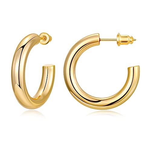 Chunky Gold Hoop Earrings 14k Gold Plated