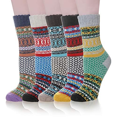 Winter Women Socks Warm Thick Soft Wool Socks 5 Pairs Gift Socks for Women Cozy Crew Socks Women Socks 5 Packs 