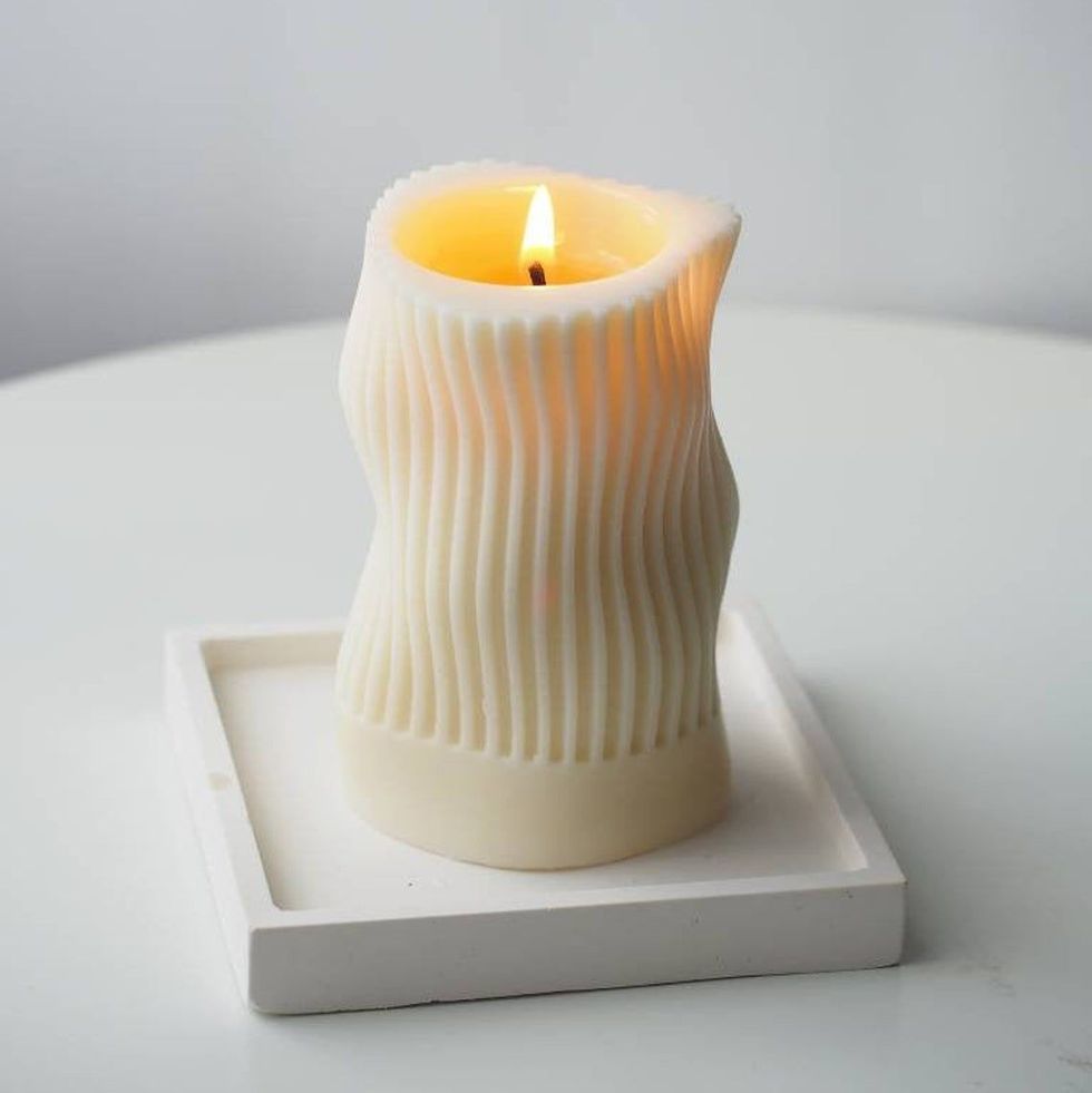 Wavy, Unique Shaped Candle, Sculptured Striped Candle, Natural Beeswax Soy Candle, Curve Design, House warming, Art Home Decor, Wedding Gift