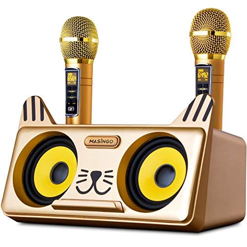 Gold Karaoke Wireless Microphone Machine Toy- Amazmic Handheld Bluetooth Microphone for Karaoke with Lights Gift for Kids Boys/Girls/Adults Birthday,Thanksgiving Christmas Home KTV 