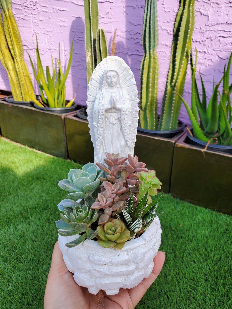 Virgencita Planter With Succulents