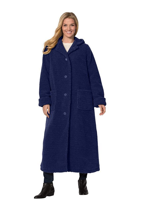 Plus-Size Long Hooded Berber Fleece Coat