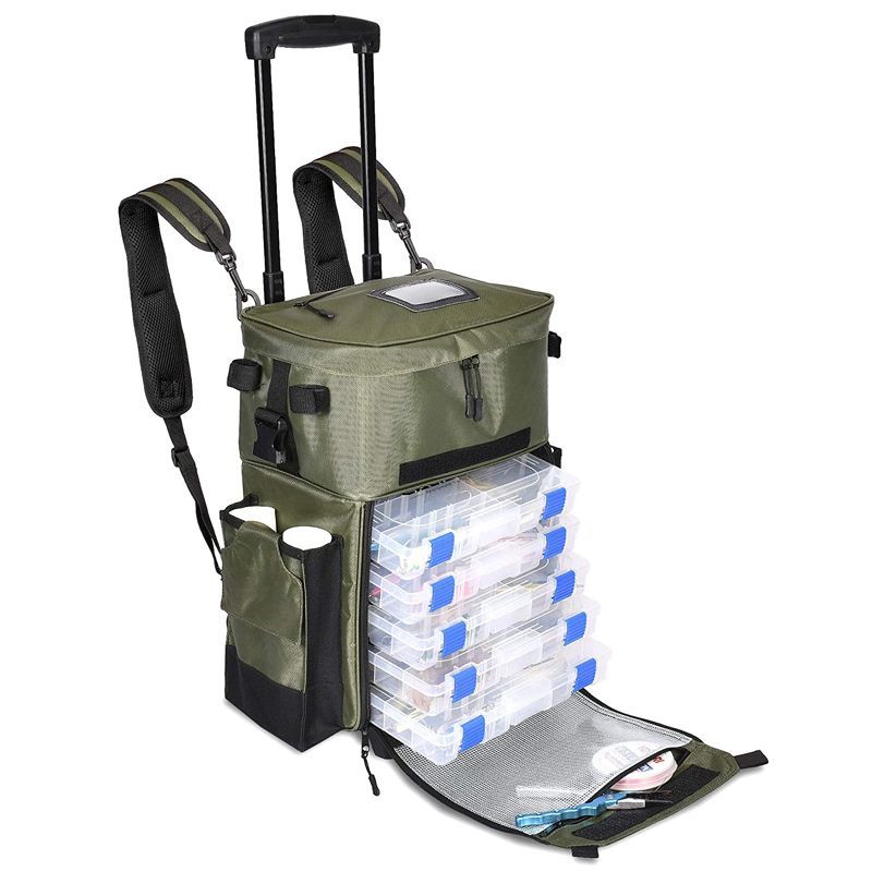 Rolling Tackle Box with Wheels - Waterproof Rolling Fishing Backpack 5  Remova