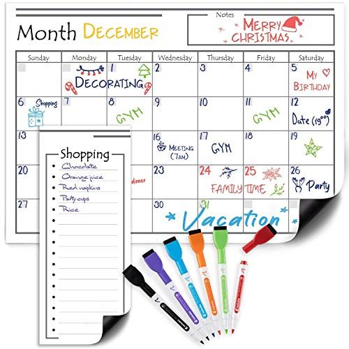 White MOT Global Magnetic Dry Erase Calendar Monthly Refrigerator Magnet Planner Calendar Whiteboard 