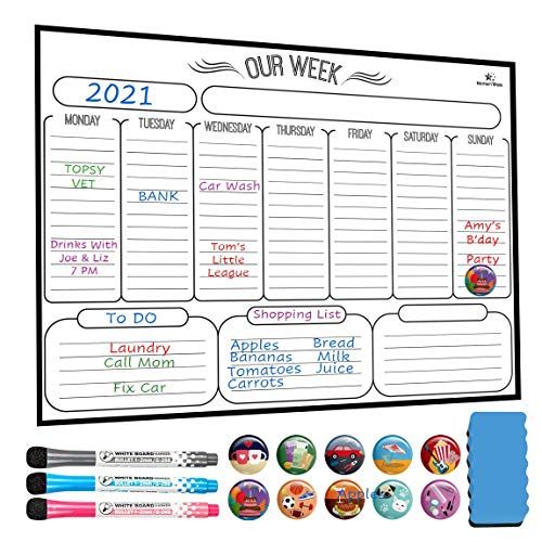 Kitchen Fridge Calendar White Board Meckily Magnetic Dry Erase Calendar for Refrigerator with 10 Markers & Magnetic Shopping List A3-16x12 Schedule Planner Wall Set 