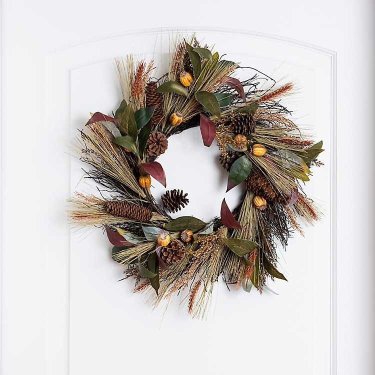 Mixed Wheat and Pinecone Wreath