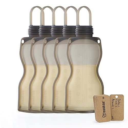 Haakaa Silicone Milk Storage Bag, Food Grade Silicone, BPA Free, 9 oz, 260 ml (5 Count), Size: 9 oz / 260 mL, Black