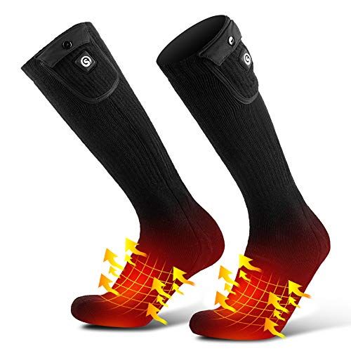 7.4V Heated Socks Rechargeable Heating Socks Men Women Novelty Socks Thermal Upgraded Foot Warmers,Great for Camping Hiking Skiing Motorcycling Ice Fishing Warm Sox,3 Heat,4-10H,Black,Size L 