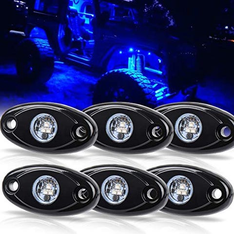 Rock Lights OVOTOR 6 Pods LED Blue Underbody Glow Lights Kit for Wrangler RZR 1000 SUV Truck UTV