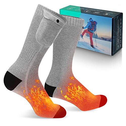Heated Electric Warm Thermal Socks Dual Layers Cotton Electric Stocking Battery Operated Warming Socks Battery Case Winter Foot Warmers Toes Back Heating Area Adults Men & Women 