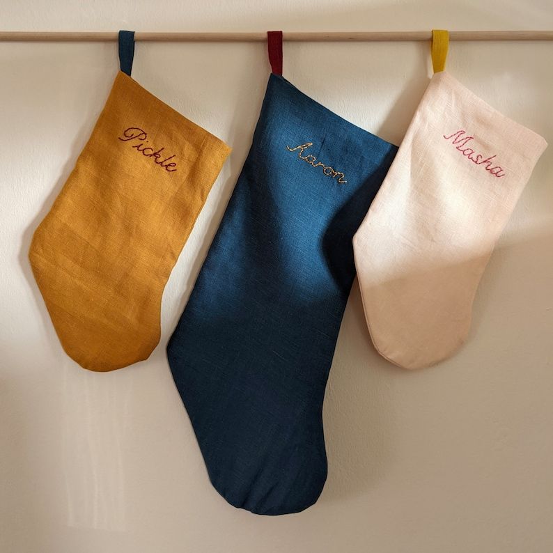 Hand-Embroidered Personalized Linen Stocking