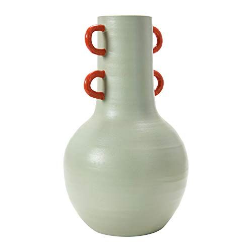 Terra-Cotta, Olive Green Sage Coral Orange Handles Vase