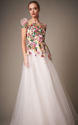 Carole Floral-Embellished Tulle Ball Gown