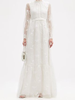 Clementine floral-embroidered organza gown