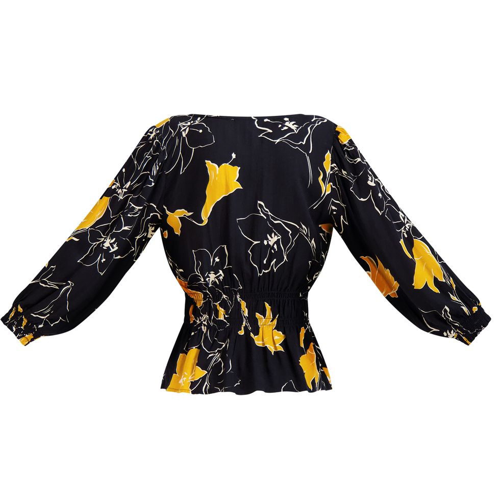 Women's Print Top with 3/4 Puff Sleeves