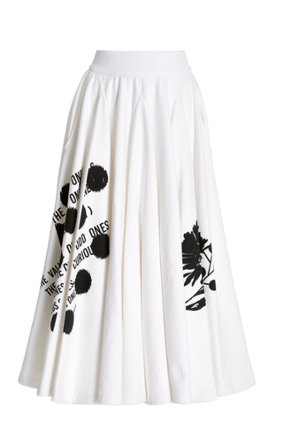 Printed Pleated Cotton A-Line Midi Skirt