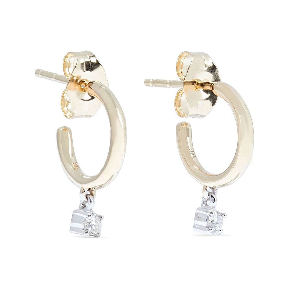14-karat Gold and Sterling Silver Diamond Hoop Earrings