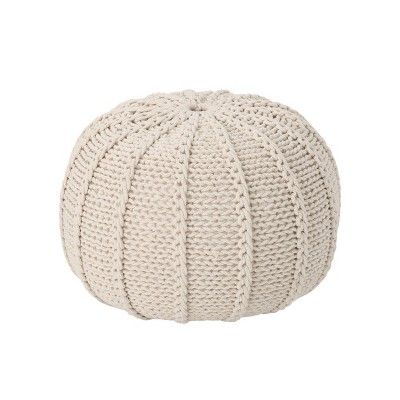 Christopher Knight Home Agatha Knitted Cotton Pouf, Beige 