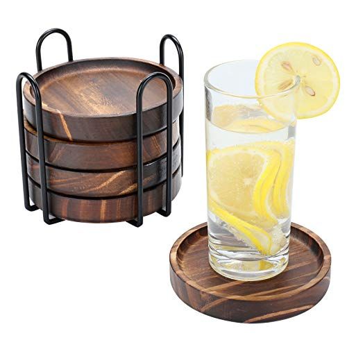 Natural Paulownia Wood Drink Coaster Set 