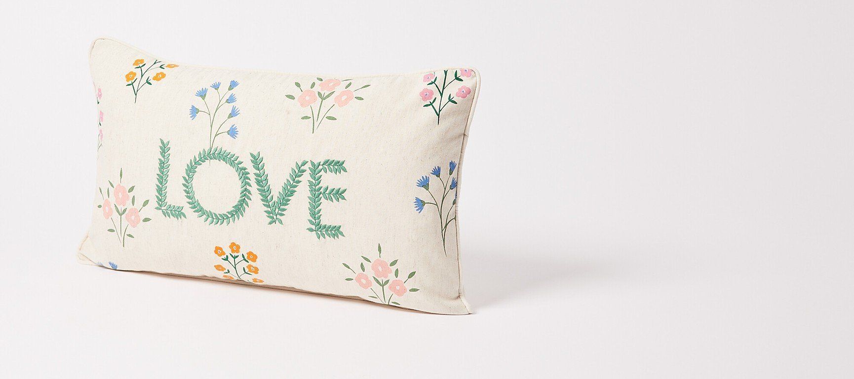 Love Embroidered Green Printed Cushion