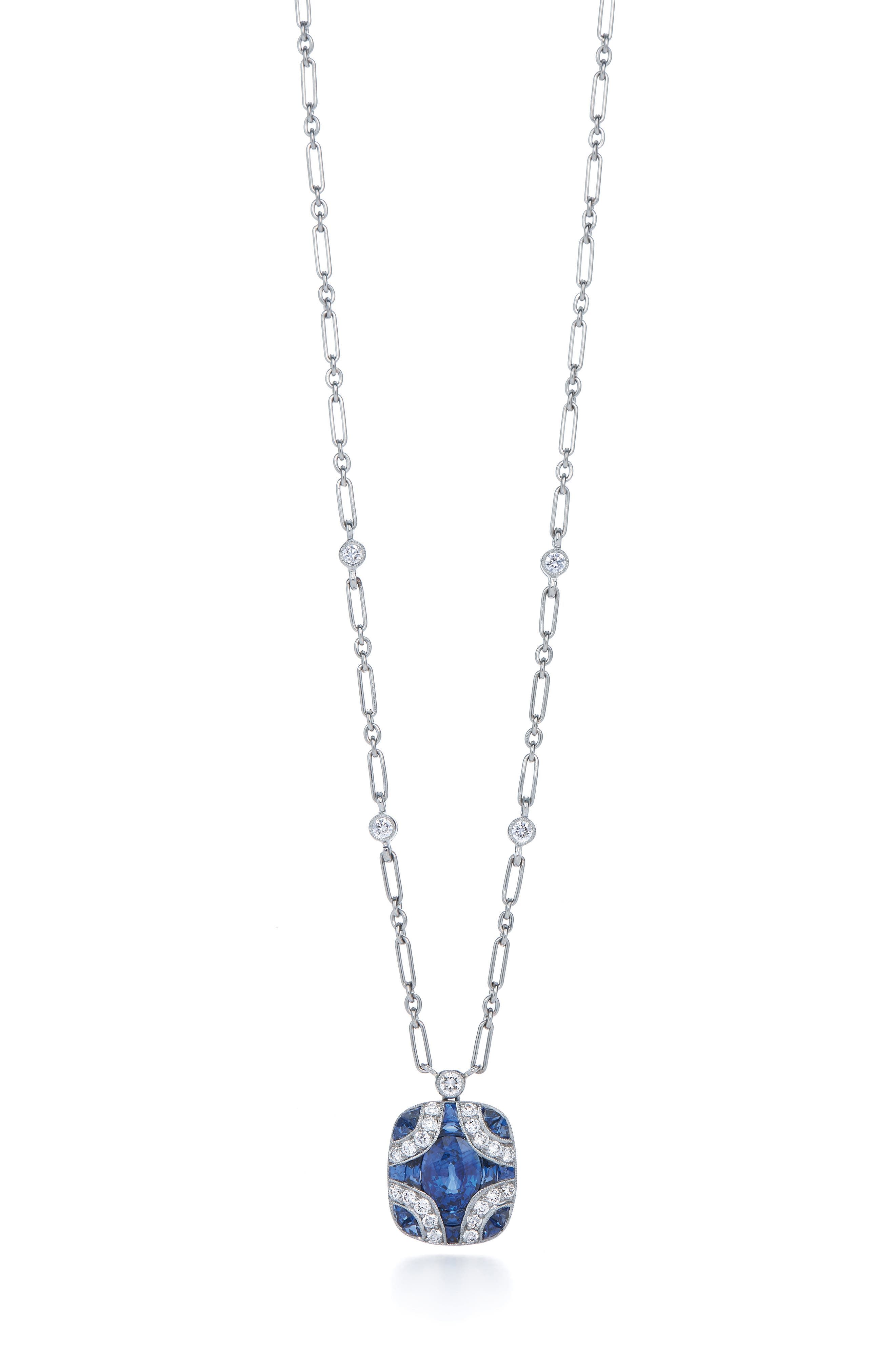 Diamond & Sapphire Pendant Necklace