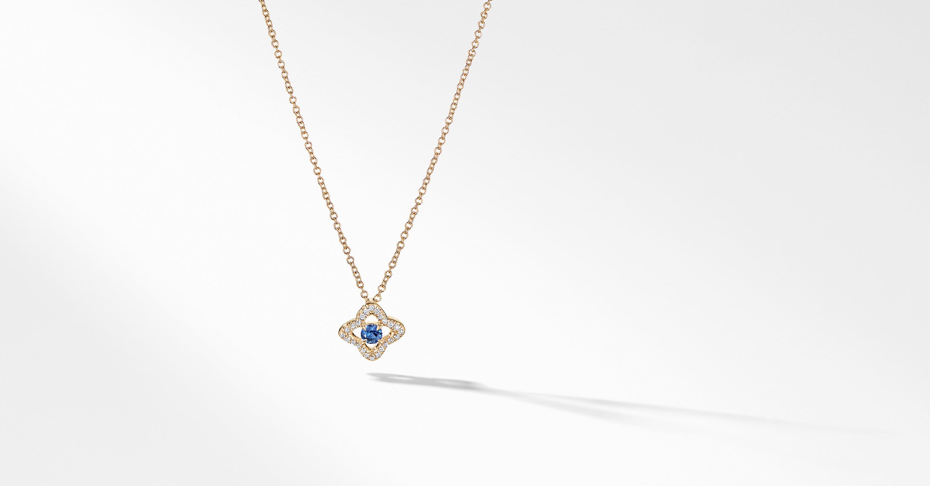 Venetian Quatrefoil® Necklace with Blue Sapphire and Diamonds in 18K Gold