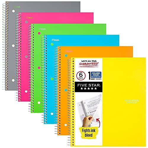 1 Subject College Ruled Notebooks, 6 Pack 
