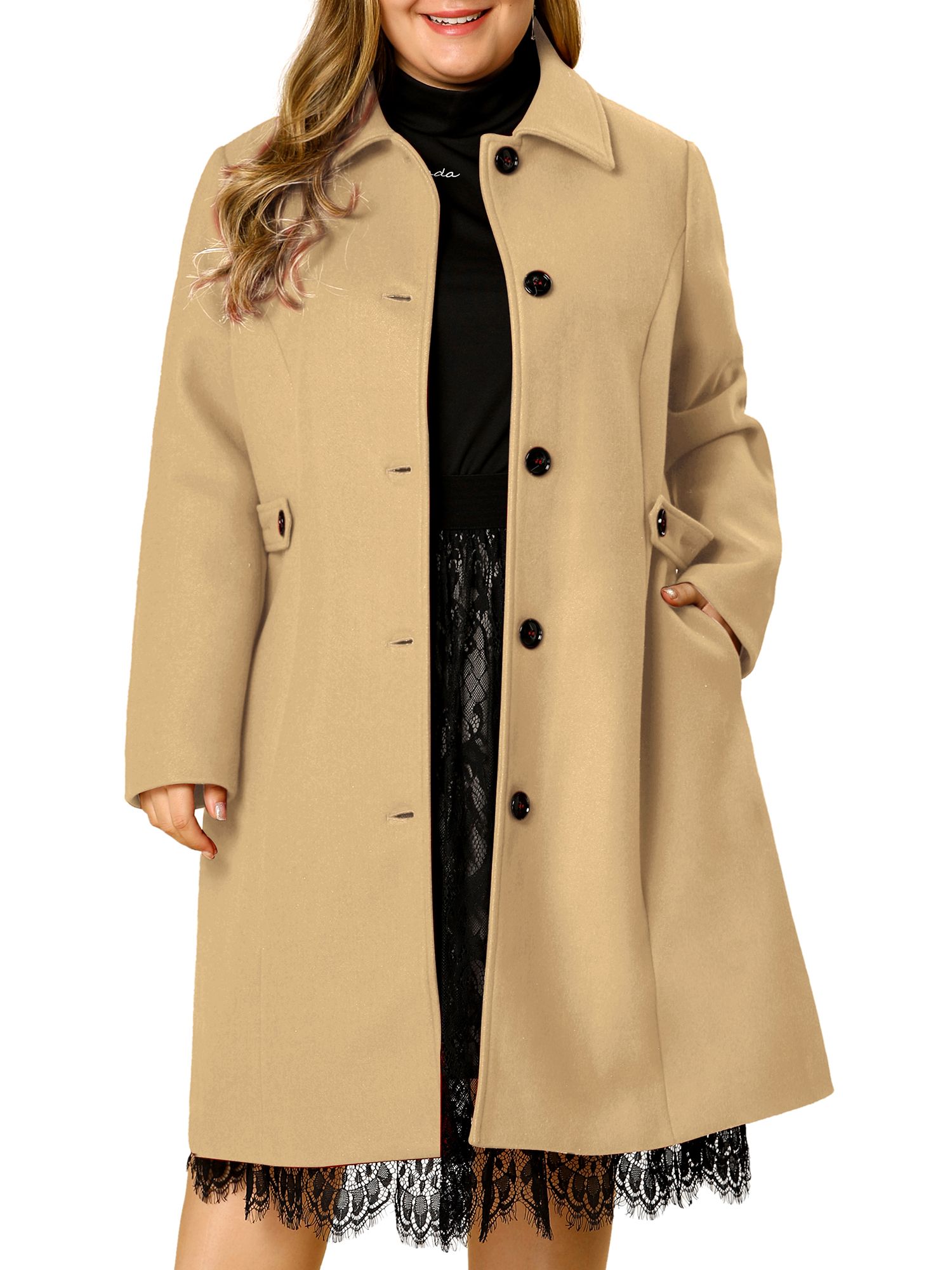 Women Elegent Plaid Jackets Overcoat Winter Long Sleeve Casual Trenchcoat Warm Fall Button Wool Coat