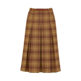 Pleated Checked Wool Skirt