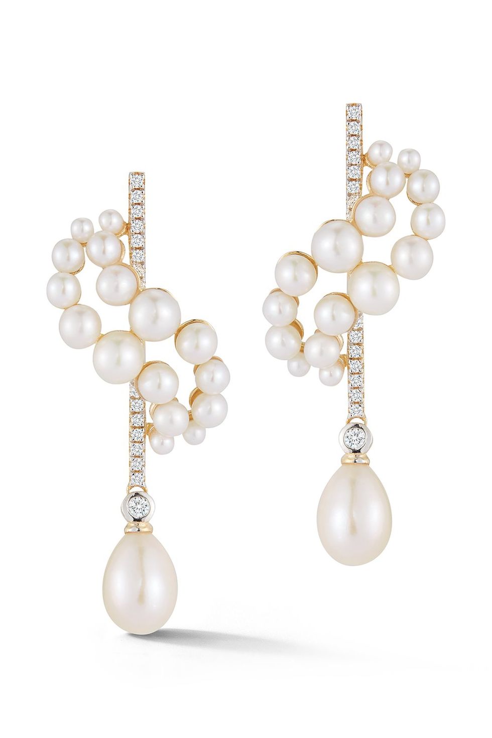 14kt Gold Pearl Curve Form Earrings 