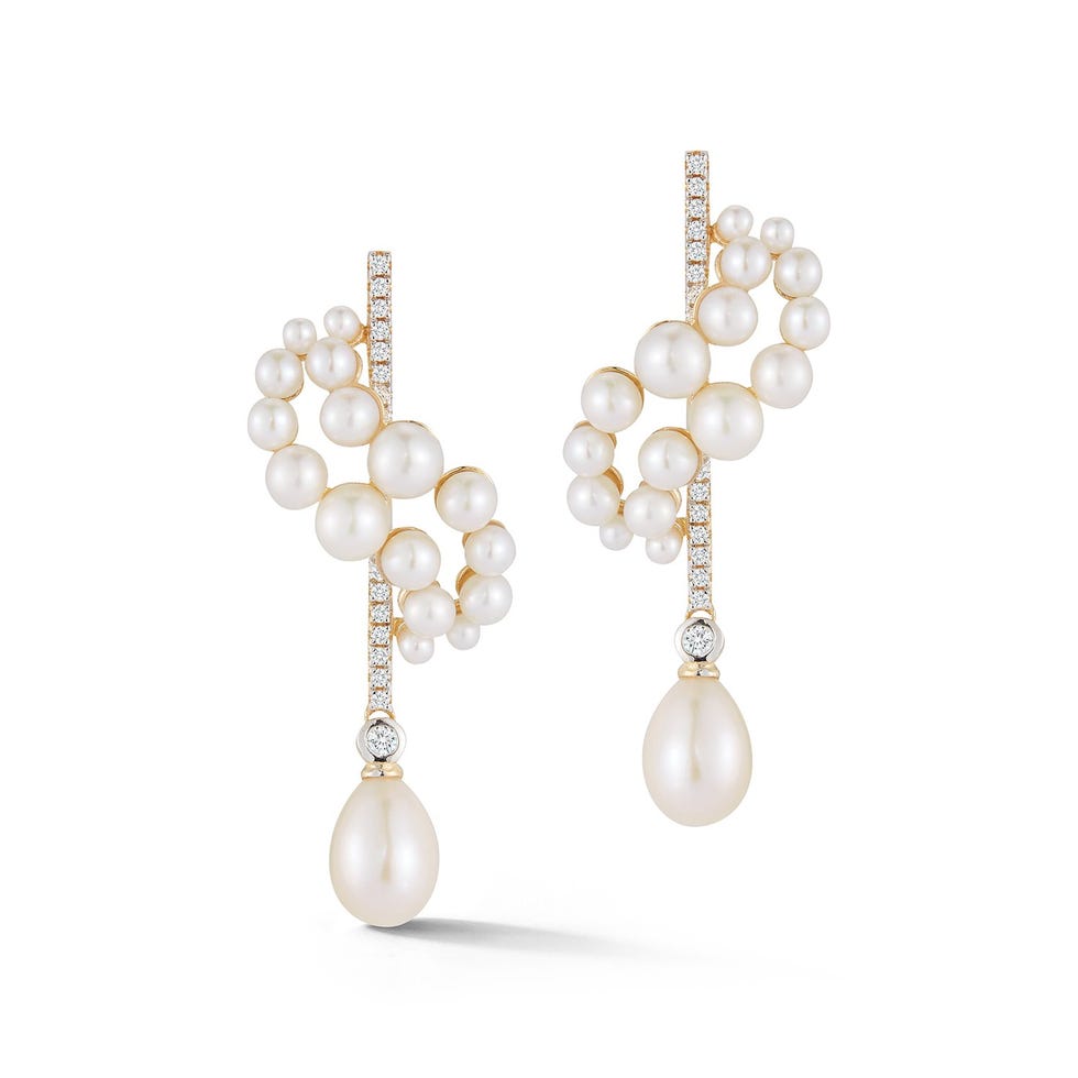 14kt Gold Pearl Curve Form Earrings 