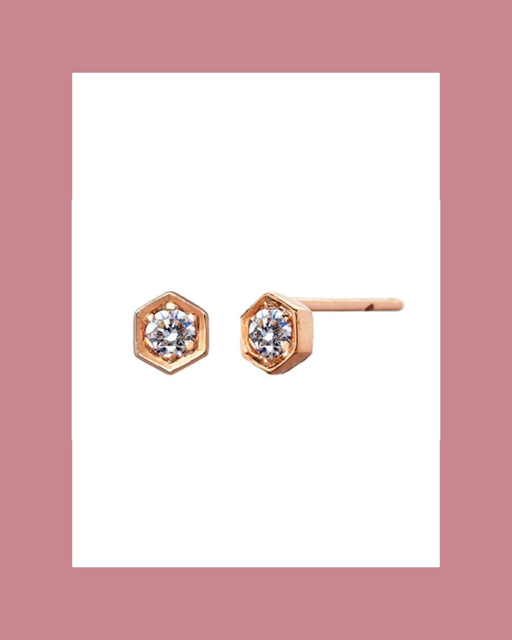 Petite Diamond Hexagon Stud Earrings