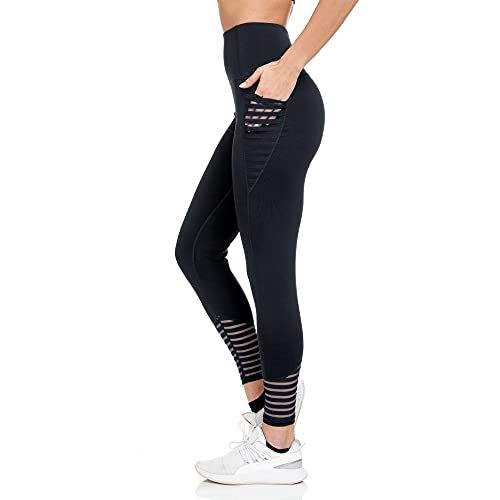 Active Workout Leggings with Pockets & Sheer Mesh Detail