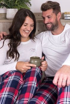 Embroidered Heart Hands Couples Pyjamas, £55 